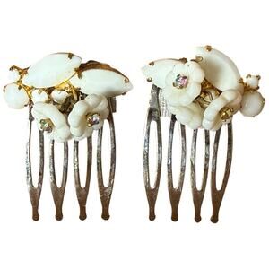 Bridal White Floral Hair Combs Vintage Wedding Hairpiece Accessories